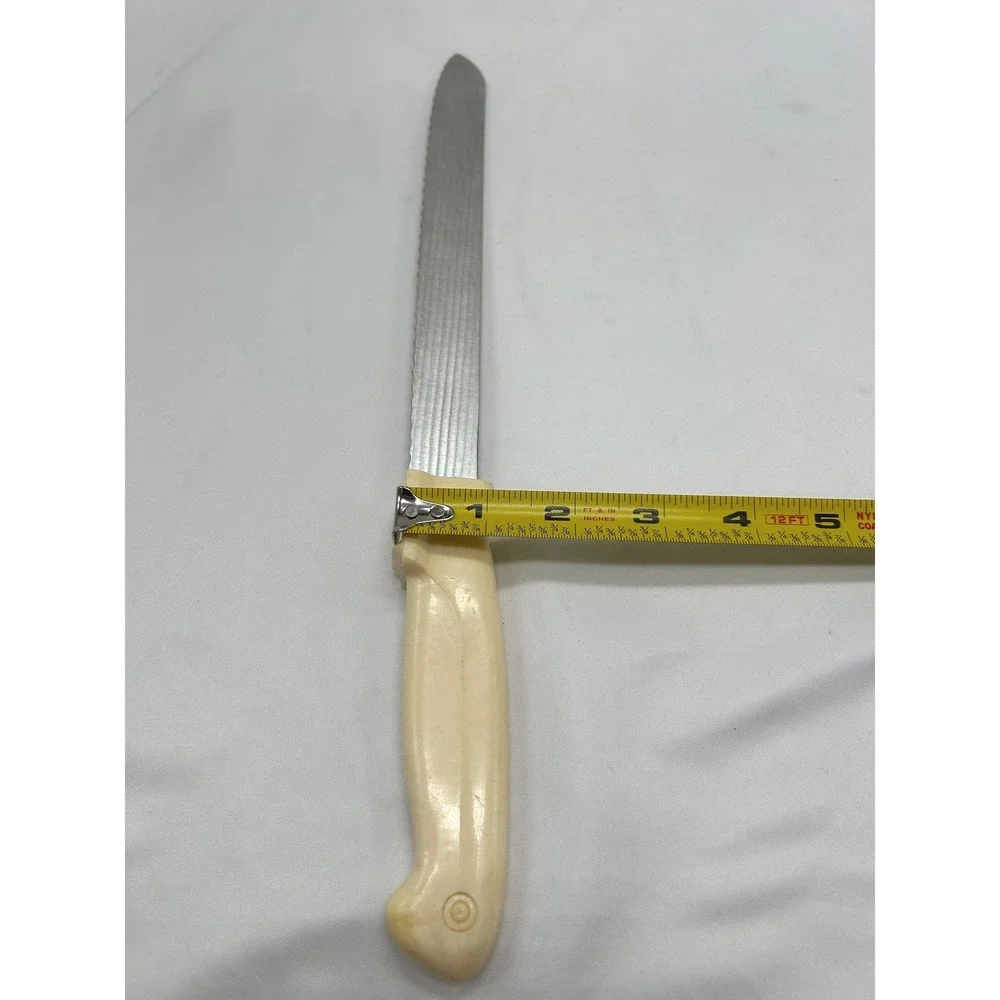 Vintage Magic-Hone Serrated Bread Knife Cream Handle Stainless Steel USA Made‎